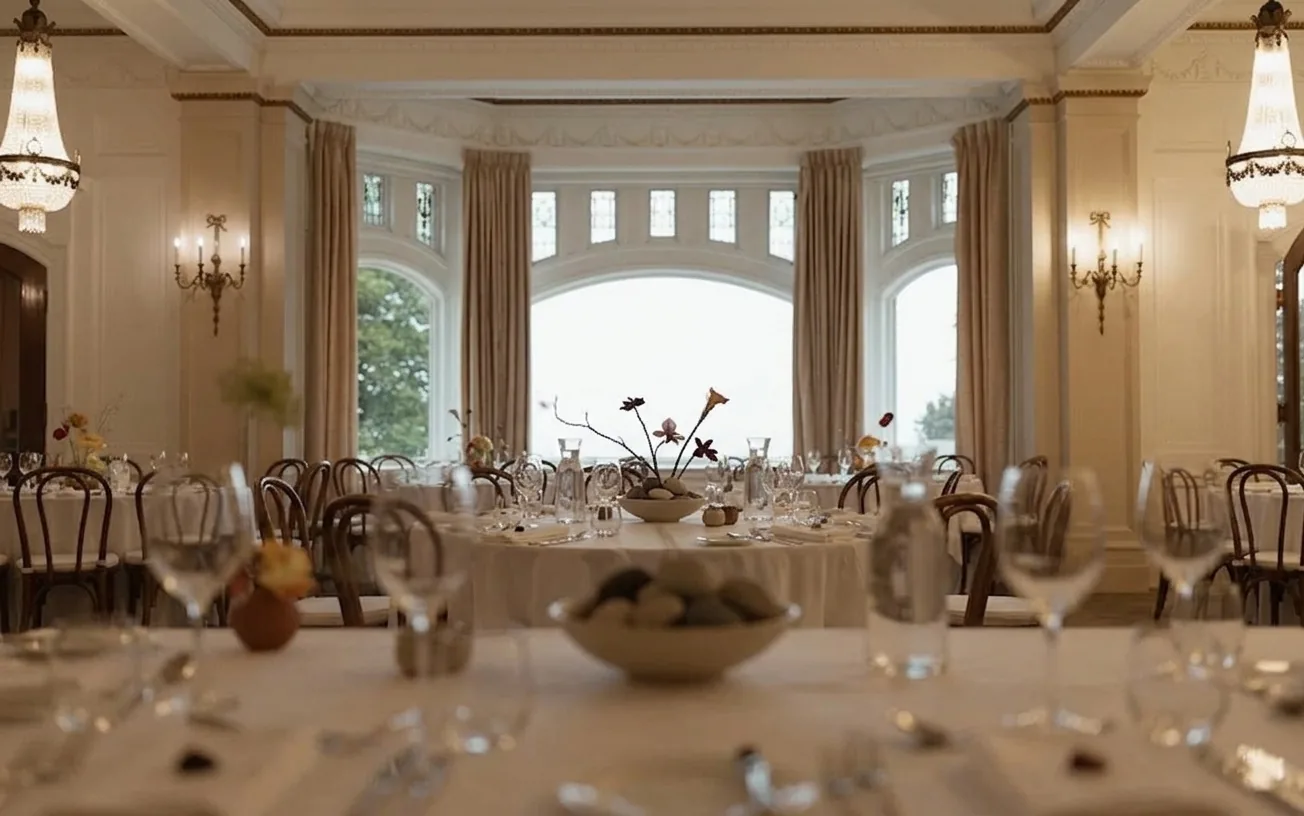 Grand dining room with chandeliers